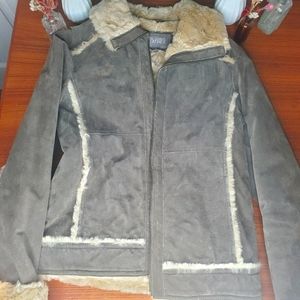 Wilsons Leather Suede Olive Green Faux Fur Coat S